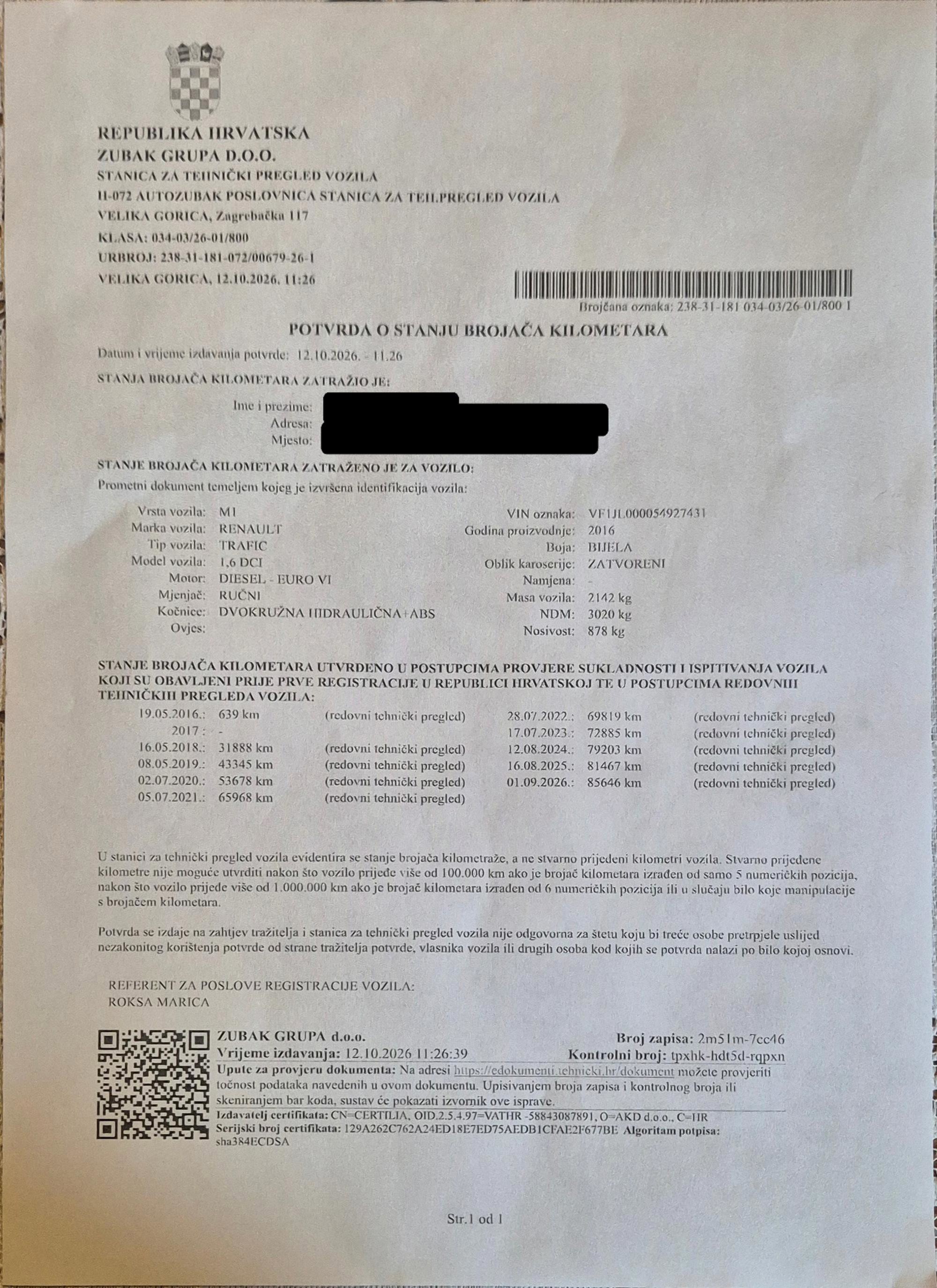 Renault Trafic 2016. god, drugi vlasnik, servisna povijest, Korišten povremeno za vlastite potrebe, fotografija 3