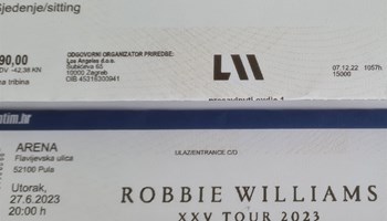 Robbie Williams, Pula, 27.06.2023.. 2x karte / ulaznice za sjedenje