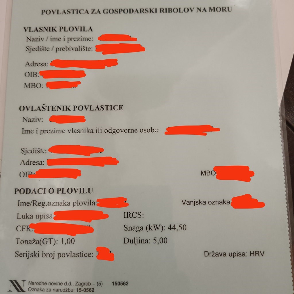 Povlastica za gospodarski ribolov INDEX OGLASI